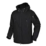Men's Waterproof Softshell Lightweight Full Zip Outdoor Ski Military Fleece Jackets with Multi Pockets , XXL , Schwarz