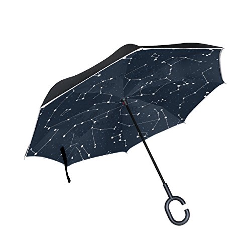 isaoa Reflection Stript Rückseite Winddicht Regenschirm Innen aus Regenschirm selbst stehend mit C-förmigem Henkel Sternbilder Hintergrund Regenschirm Best Verwendung für Reisen und Auto
