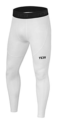 TCA Herren Pro Performancance Leggings, Kompressionshose, Sporthose, Lang - Weiss, XL