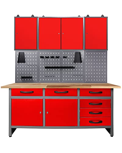 Ondis24 Werkstatteinrichtung rot 160 cm breit, Werkbank, Werkzeugschrank, Werkzeugwand