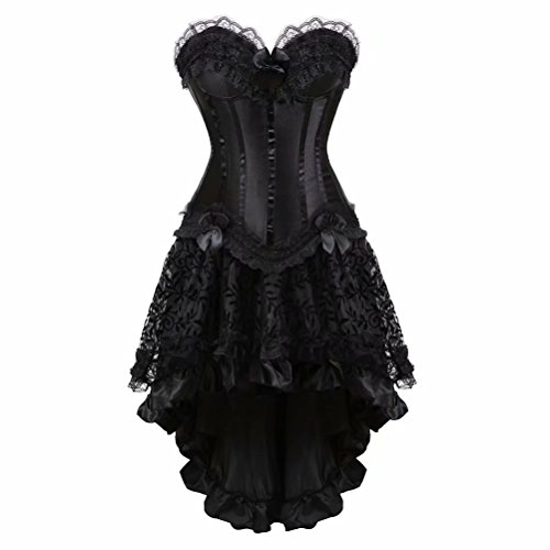 Josamogre sexy damen bustier kleid korsett spitze Vollbrust Corsagenkleid gothic rock Asymmetrie burlesque elegant große größe schwarz schwarz 6XL