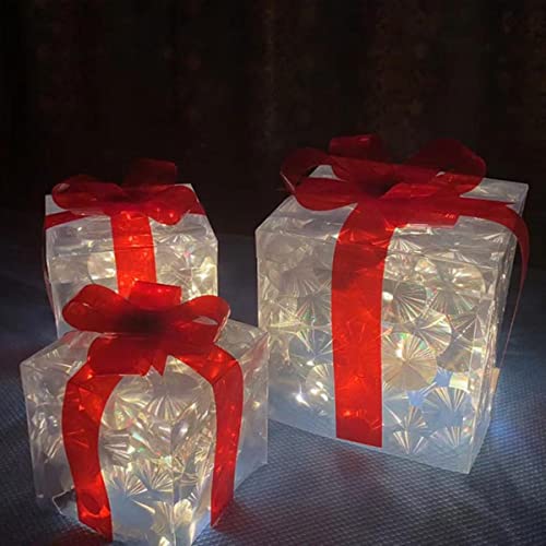Weihnachtsglühende Dekoration Geschenkbox mit Schleife Home Ornament Craft Creative Present Case Outdoor Festival Tree Lighting Decor-3pcs Set,Andere