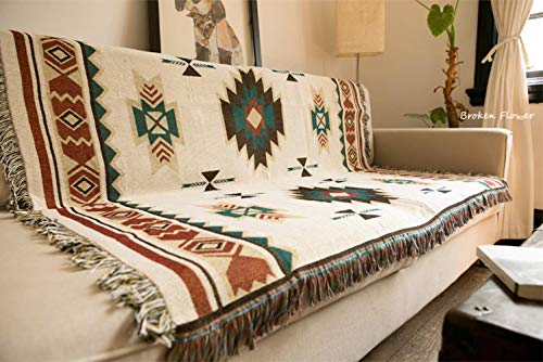 KaKille Decke im Ethno-Stil, geometrisch, Aztekenmuster, Navajo-Decke, Überwurf für Sofa, Kunst-Deko, Bohemian-Decke, 90 x 180 cm (0,75 kg)