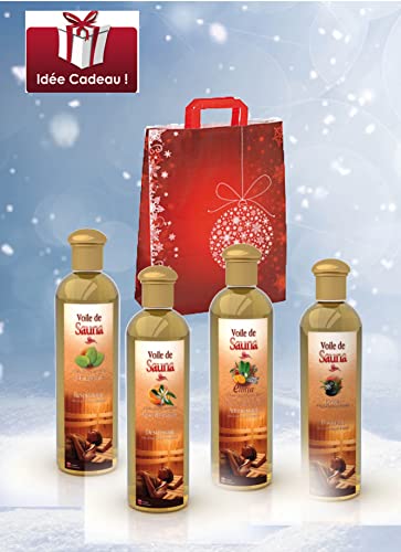 Camylle - Sauna-Aufguss-Auswahl mit einer schönen Baumwolltasche als Geschenk mit vier Flaschen: 1 x 250ml Eukalyptus - 1 x 250ml Orangenblüte - 1 x 250ml Elinya - 1 x 250ml Orient