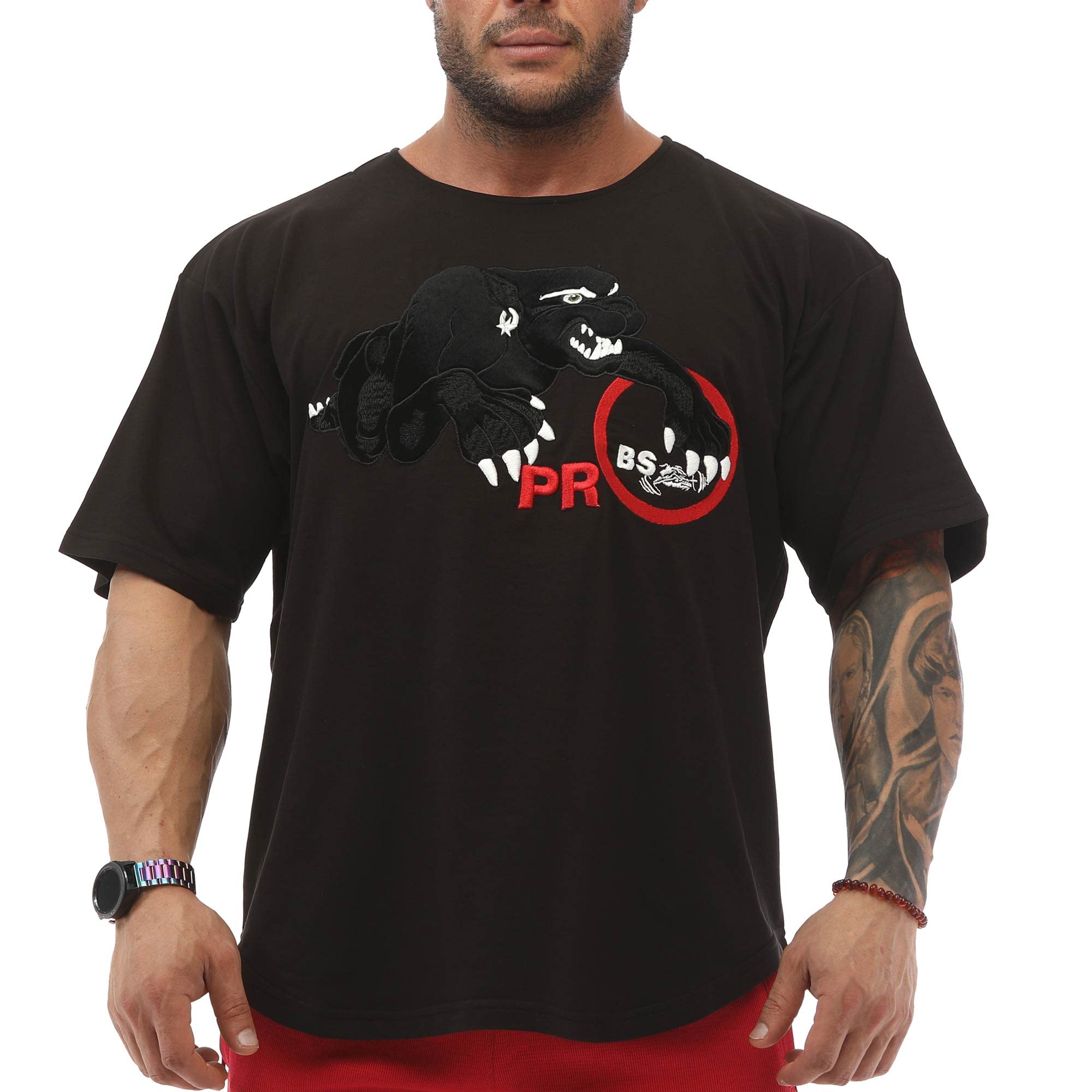 Big SM Sportswear MUSCLEWEAR Ragtop Rag Top Gym Fitness Sport T-Shirt Fitness Bodybuilding Herren halbarm 3232 schwarz 5XL
