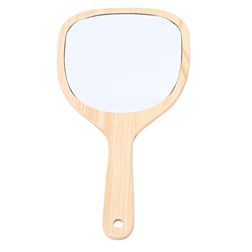 Lurrose Taschenspiegel aus Holz mit Griff, Rahmen aus Holz, tragbar, für Make-up, Wand, mit Haken, Loch, Badezimmer, für Make-up zu Hause, Wohnzimmer