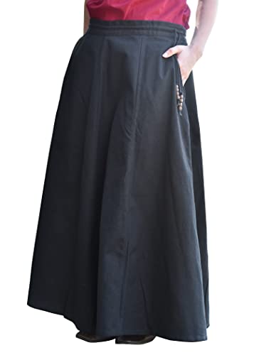 Battle-Merchant Mittelalterlicher Rock Damen Baumwolle | bodenlang und weit ausgestellt in div Farben S-XXL | Mittelalter LARP Kleidung Magd Wikinger (Schwarz, XL)
