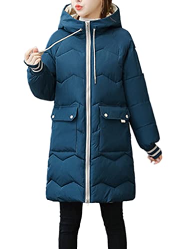 Angel ZYJ Damen Lang Winter Jacke mit Kapuze Mantel Warmer Daunenmantel mit Taschen Damen Daunenjacke Steppjacke Outdoor (Blau, XL)