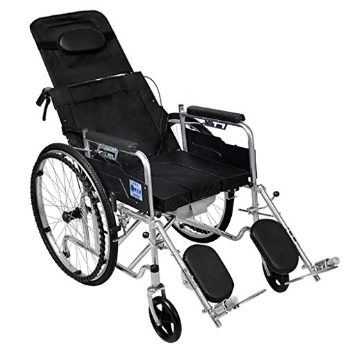 Standard-Liegerollstuhl mit abnehmbarer Kopfstütze, hochklappbarer Beinstütze, Rollstuhl mit Kommode für Senioren und Behinderte