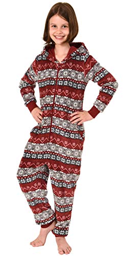 Mädchen Jumpsuit Overall Schlafanzug Pyjama Langarm - Norwegermotiv - 291 467 97 959, Farbe:rot, Größe:140