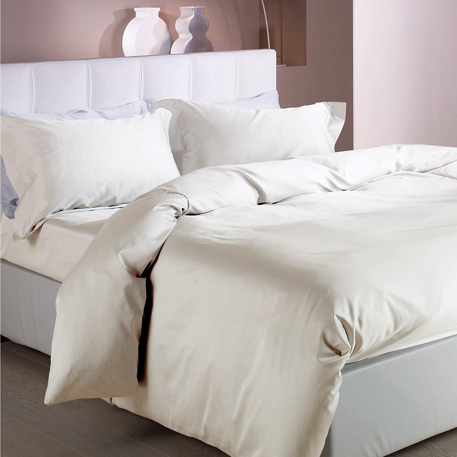 Caleffi Satin Bettbezug-Set, baumwollsatin, cremeweiß, 160 x 190 cm