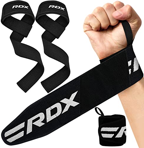 RDX Handgelenk Bandagen Mit Zughilfen Krafttraining, 60CM, 5mm Gepolstert Gewichtheben Handgelenkschutz und 45cm Gym Bandage Wrist Wraps Straps zum Fitness Weightlifting Kreuzheben, Männer Frauen