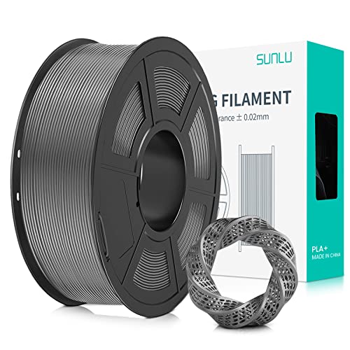 SUNLU PLA+ Filament 1.75mm for 3D Printer & 3D Pens, 1KG (2.2LBS) PLA+ 3D Printer Filament Tolerance Accuracy +/- 0.02 mm, Grey