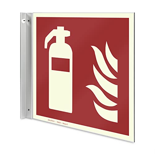 Feuerlöscher Fahnenschild - Aluverbundplatte, langnachleuchtend - 20,0 x 21,50 cm - Zur Wandbefestigung - Betriebsausstattung24®