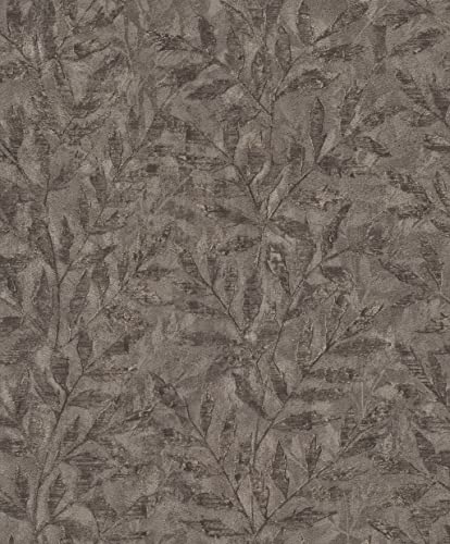Rasch Tapete 315059 - Vliestapete in Anthrazit mit Blatt-Optik, Blättermotiv, Blattmuster aus der Kollektion Factory V