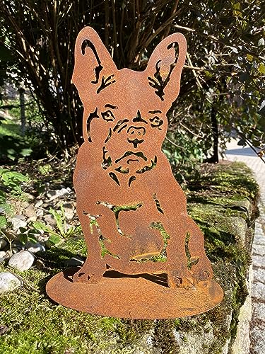 Rostalgie Edelrost Hund Bulldogge Bulli auf Bodenplatte - Höhe 30 cm