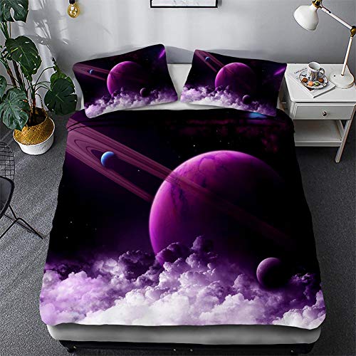 Timiany Bettwäsche 3D Galaxis Bettbezug 135×200 Bettwäsche Set 3 Teilig Bettbezüge Mikrofaser Bettbezug Mit Reißverschluss Und 2 Kissenbezug 50x75cm (Outer Space,135x200+80x80)