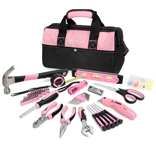 WORKPRO Pink Werkzeug Set Rosa Werkzeugkoffer Frau 106-teilig Haushalts-Werkzeugsatz Reparatur inkl. Tasche mit weiter Öffnung 13"/34cm Ideal Geschenk für Lady Mädchen Heimwerker
