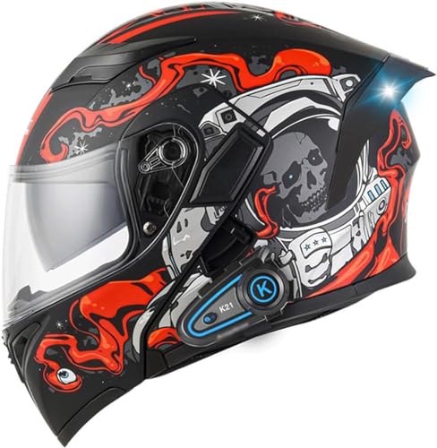 Roller-Mofa -Moped-Helm,mit Eingebautem Mikrofon für Automatische Reaktion,Klapphelm mit Bluetooth,Integriert Motorradhelm,ECE Zertifiziert,Motorrad Full Face Helm,Integralhelm mit Doppelvisier