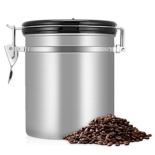 Große Kapazität Kaffeedose, 16 Unzen Kaffeebehälter aus Edelstahl mit Zeitkompass und Versiegelter Deckel, Vorratsdosen um Kaffeebohnen, trocknen Tee, Nüsse, Getreide zu lagern(Silber)