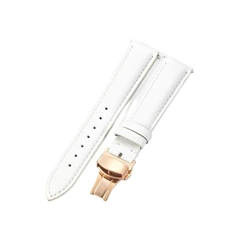 GeRnie Braun-weißes Uhrenarmband aus Rindsleder, echtes Leder, Faltschließe, kleines Zifferblatt, 16-18-mm-Uhrenarmband for Damen (Color : White-Rose-B1, Size : 20mm)