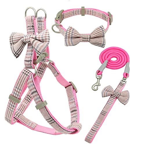Pet Harness and Leash Collar Set Adjustable for Small Medium Dog Pet Supplies-Pink,M-1.5cm