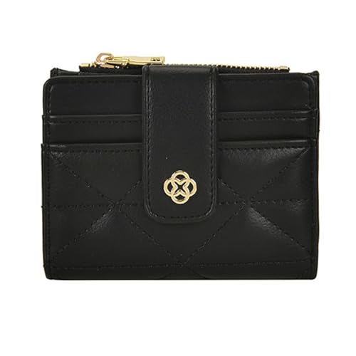 VKEID Damen Geldbörsen Kurze kleine Damen-Geldbörse, Leder-Schnalle-Geldbörse, Multi-Karten-Ausweis-Reißverschluss-Münzhalter Geldbörsen (Color : Black, Size : 12x1.5x9cm)