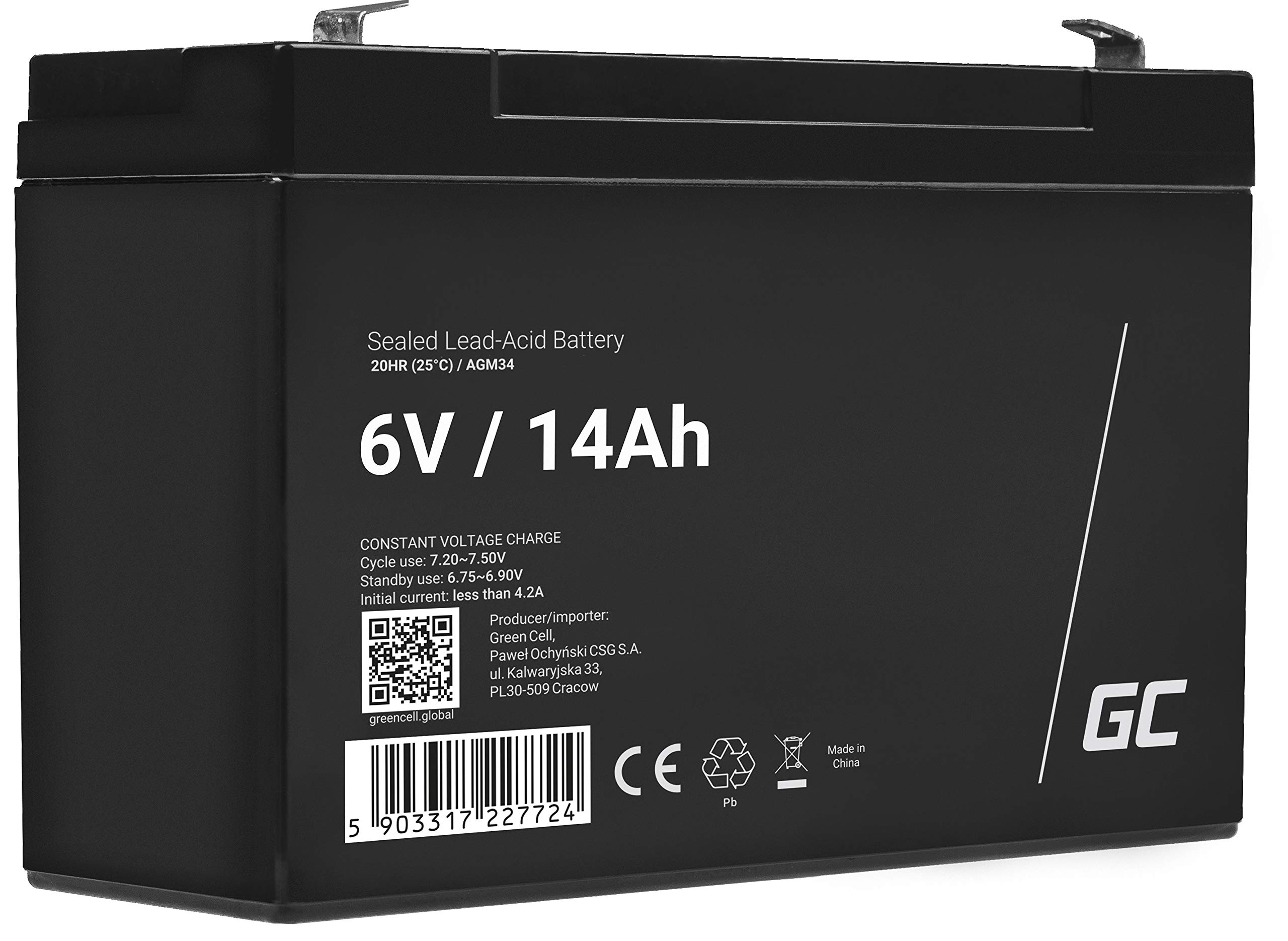 Green Cell® AGM 6V 14Ah Akku Vlies Batterie VRLA Blei Batterie Bleiakku Ersatzakku Akkubatterie Versorgungsbatterie Zyklenfest Wartungsfrei für Elektro Spielzeug Alarm Getränkeautomat USV UPS