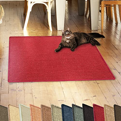 casa pura Sisalteppich Natural Line | ideal als Kratzmatte für Katzen | schadstofffrei & widerstandsfähig | Sisal Kratzteppich in vielen Farben und Größen (Rot, 100x100 cm)