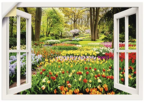 Artland Qualitätsbilder I Wandtattoo Wandsticker Wandaufkleber 100 x 70 cm Blumen Gänseblümchen Foto Grün B8DK Fensterblick Schöner Frühlingsgarten mit Gänseblümchen