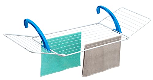 Casabriko Wäscheständer für Balkon 180x55x4.5 cm weiß/azurblau