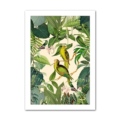 Dschungel Vögel Papagei Toucan Kran Blatt Pflanze Nordische Poster und Drucke Wandkunst Leinwand Malerei Dekor Bilder for Wohnzimmer (Color : Canvas G, Size : 50x70cm No Frame)