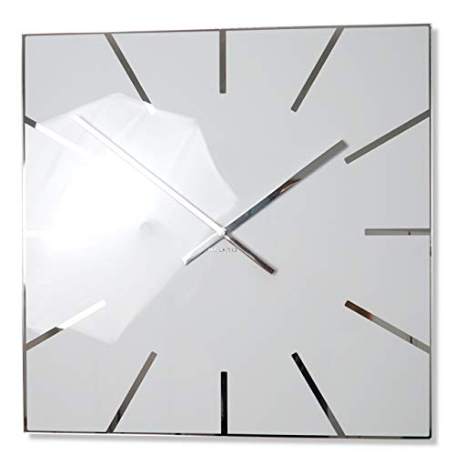 FLEXISTYLE Moderne große Wanduhr Exact 50cm, Acrylglas und Acrylspiegel, Stille, Wohnzimmer, Schlafzimmer (Weiß)