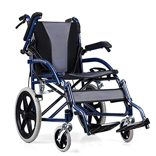 Tragbarer Rollstuhl, zusammenklappbarer leichter Handlauf kann für ältere behinderte Trolleys verwendet werden kleiner älterer Reiseroller,Blau,B