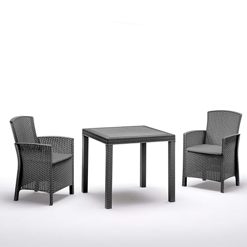 BICA - Lido Balkonset 2 Stühle 1 Tisch Dallas in Anthrazit | Garten Sitzgruppe mit gemütlichen Stühlen | Pflegeleicht & wetterfest | Stühle mit Armlehnen für optimalen Komfort