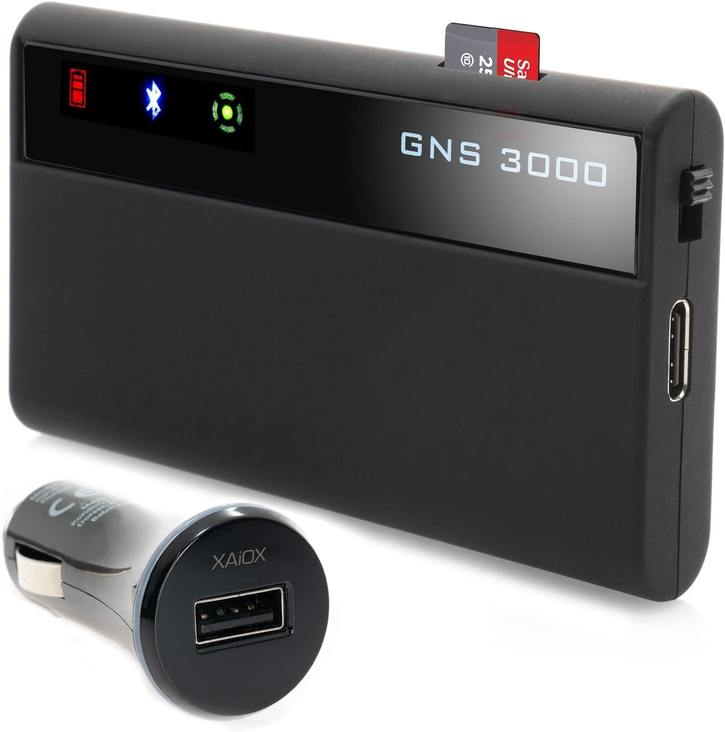 GNS 3000 MFI iPhone iPad iPod inkl. XAiOX KFZ Ladegerät Bluetooth GPS Empfänger mit Micro-USB Slot