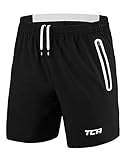 TCA Elite Tech Herren Trainingsshorts für Laufsport mit Reißverschlusstaschen - Schwarz/Weiß - S