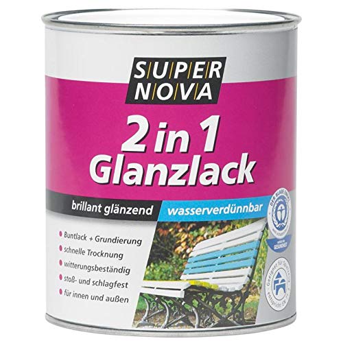 Super Nova 2in1 Glanzlack Brillanz PU-verstärkt Glänzend 0,75 Liter innen/außen, Farbe (RAL):RAL 9001 Cremeweiß
