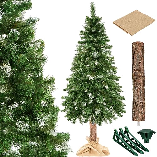 SPRINGOS Weihnachtsbaum 180 cm Diamantkiefer mit Naturstamm Kunstschnee Ständer