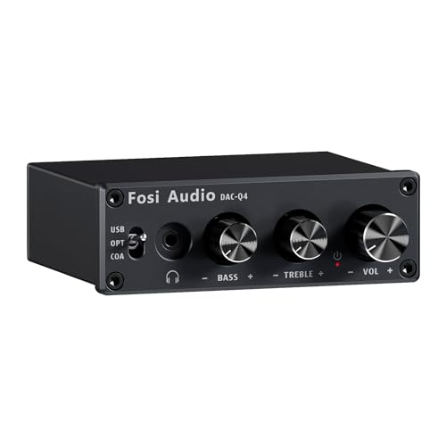 Fosi Audio Q4 Kopfhörer Verstärker Mini Stereo DAC | USB/Optisch/Koaxial zu RCA AUX 24 Bit/192 KHz, Digital zu Analog Audio Converter Decoder, für Heimkino /Fernseher Aktivlautsprecher
