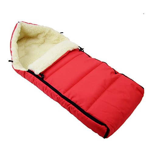 BAMBINIWELT universaler Winterfußsack (108cm), auch geeignet für Babyschale, Kinderwagen, Buggy, aus Wolle UNI liniert (rot)