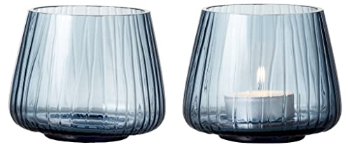BITZ Kusintha Teelichthalter aus Glas, Höhe 7,5 cm, 2 Stück, Blau