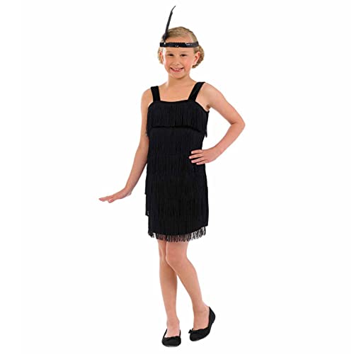 Fun Shack Schwarzes 20er Jahre Kostüm für Mädchen, Fransenkleid, Faschingskostüm Kinder - S