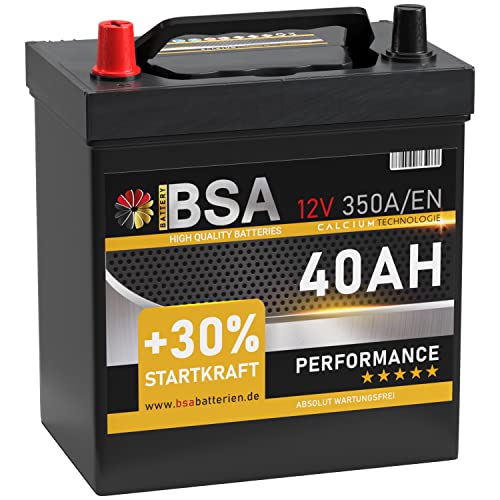 BSA ASIA Autobatterie 40Ah 12V 350A/EN ASIA Batterie Plus-Pol Links 30% mehr Startleistung ersetzt 35Ah 36Ah 38Ah 42Ah