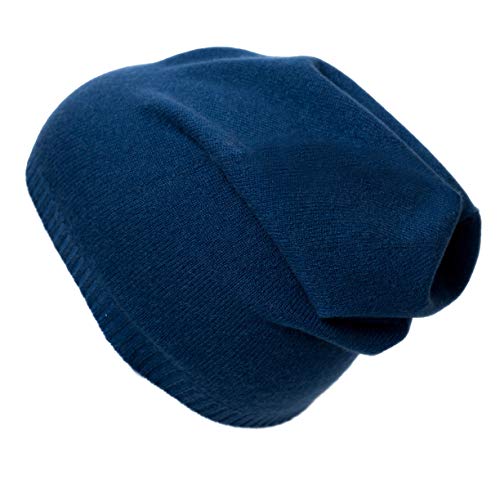MayTree Kaschmirmütze Damen mit Rand, einfarbige Mütze aus 100% Kaschmir, Kaschmir-Beanie Unisex für Damen und Herren(blau)