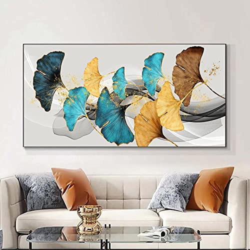 Nordic Abstract Golden Ginkgo Leaf Leinwand Malerei Poster und Drucke Wandkunst Bilder Moderne Wohnzimmer Wohnkultur 60x120cm Rahmenlos