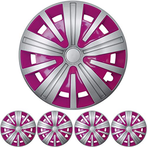 4X Premium Design Radkappen Radzierblenden 'Spinel BIS' 15 Zoll in Silber/Pink