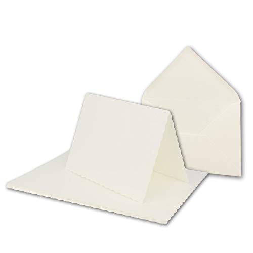 FarbenFroh by GUSTAV NEUSER 100x Faltkarten-Set DIN A6 mit DIN C6 Brief-Umschlägen - wellig gestanzter Rand - Natur-Weiß - 10,5 x 14,8 cm - Wellenschnitt Karten-Sets