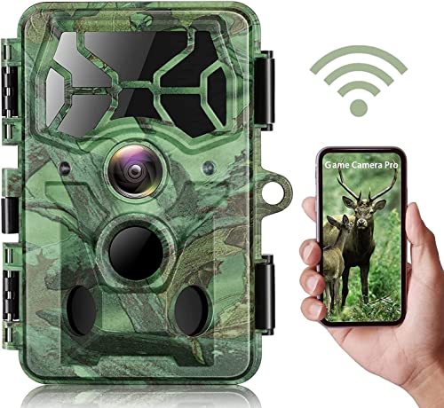 Wildkamera HD 4K 30MP WiFi Bluetooth Wildtierkamera mit Bewegungsmelder Nachtsicht 36 IR-LEDs Jagdkamera IP66 Wasserdicht 120° Weitwinkel, Wildlife Camera für Jagdspiele und Wildbeobachtung