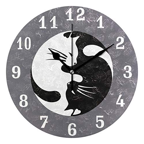 Seulife Wanduhr Yin Yang Tai Chi Katze Tier, geräuschlos, nicht tickend Uhr für Küche Wohnzimmer Schlafzimmer Home Artwork Geschenk